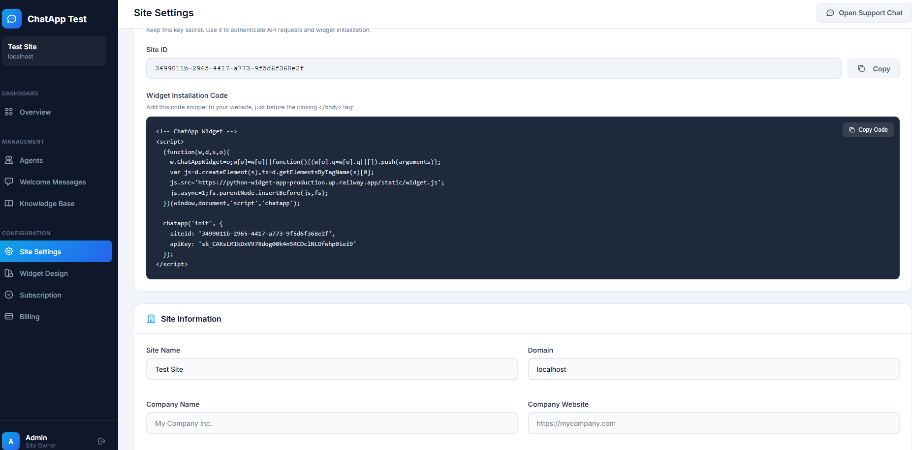Widget Installation Code